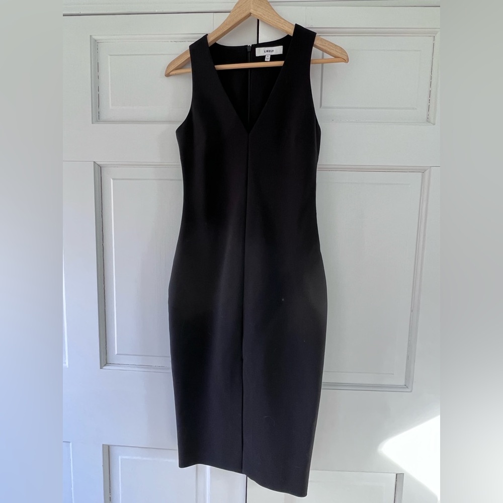 Lively size 4 fitted bodycon black work dress below knee workwear